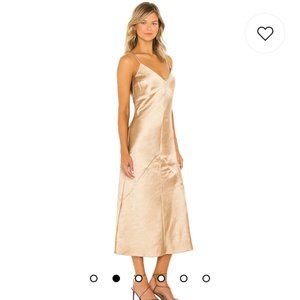 Revolve Line and Dot Satin Dolly Dress Gold  XS